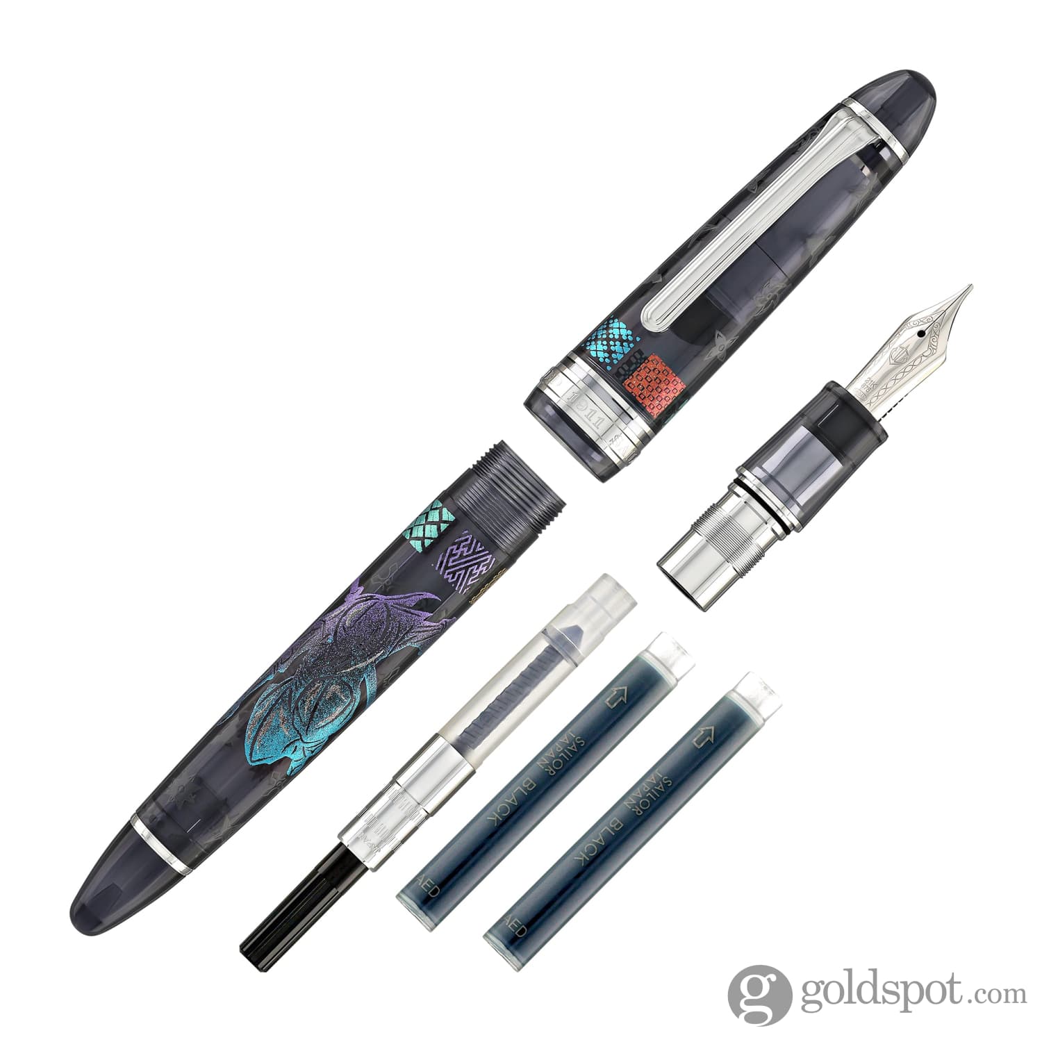 5489-sailor-1911-large-ninja-fountain-pen-in-tsuki-with-silver-trim-21kt-gold-nib-7.jpg Sailor 1911 Large Ninja Fountain Pen in Tsuki with Silver Trim - 21kt Gold Nib