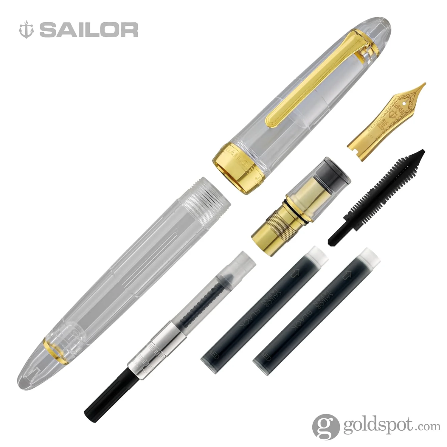 Sailor 1911 Large Fountain Pen in Transparent with Gold Trim - 21K Gold