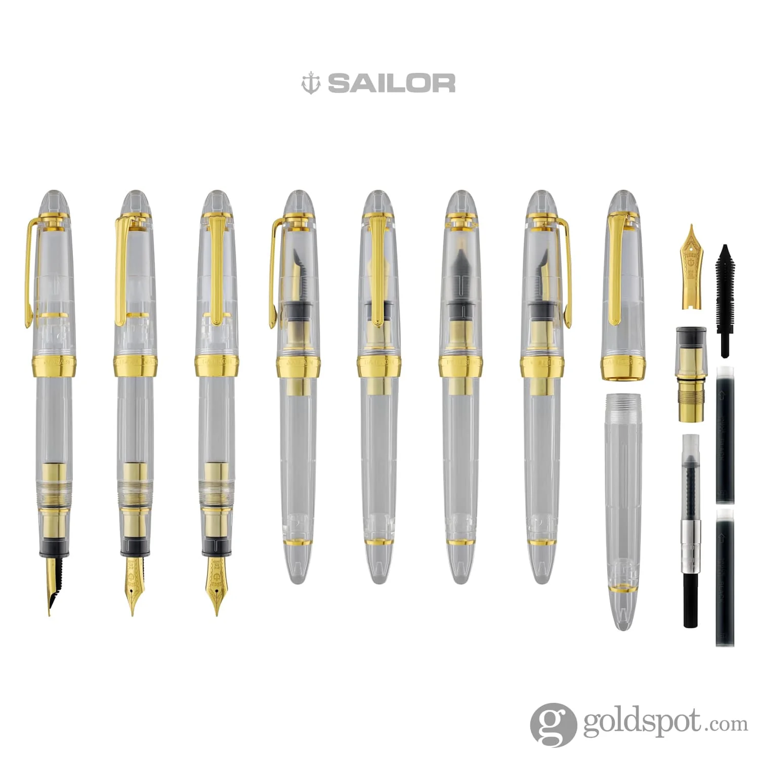 Sailor 1911 Large Fountain Pen in Transparent with Gold Trim - 21K Gold