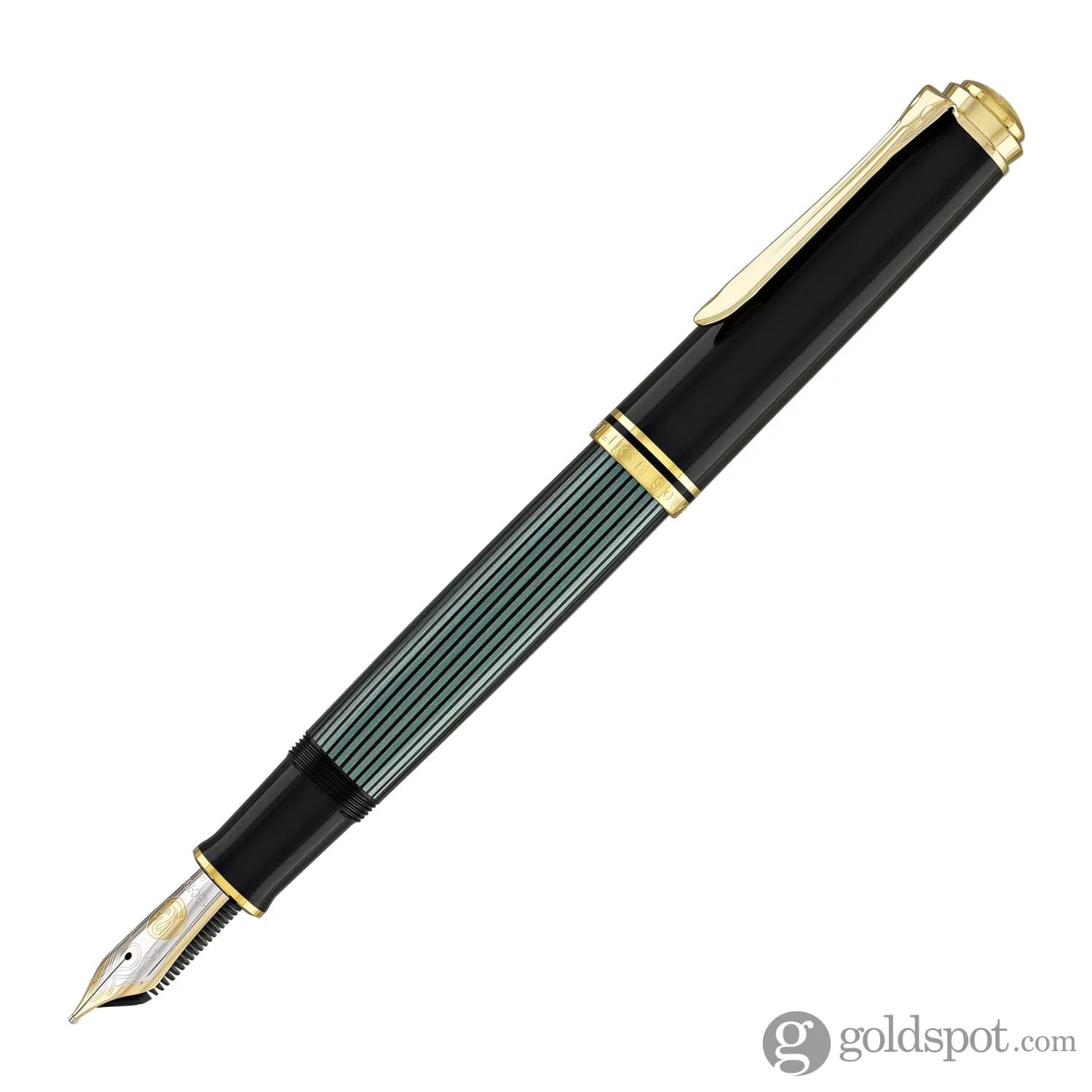 Pelikan Souveran M1000 Fountain Pen in Black & Green - 18K Gold Broad Point