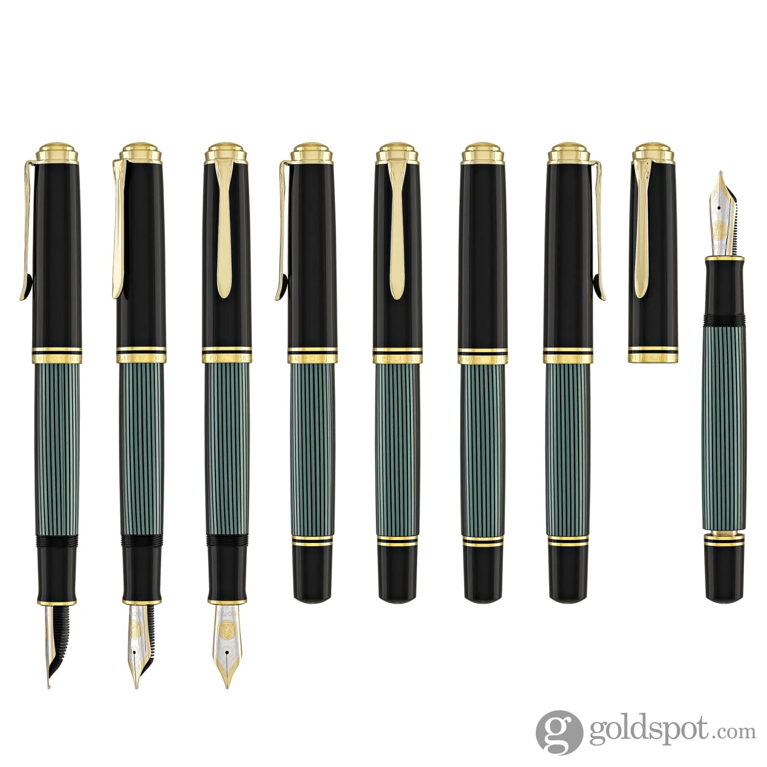 Pelikan Souveran M1000 Fountain Pen in Black & Green - 18K Gold Broad Point