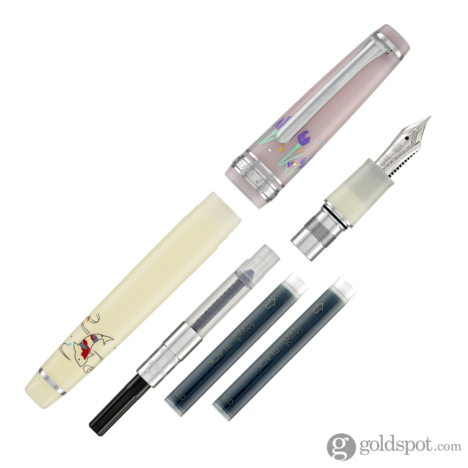 Sailor Professional Gear Slim 'Princess Raden' Fountain Pen in Princess Shirotae with Silver Trim - 14K Gold