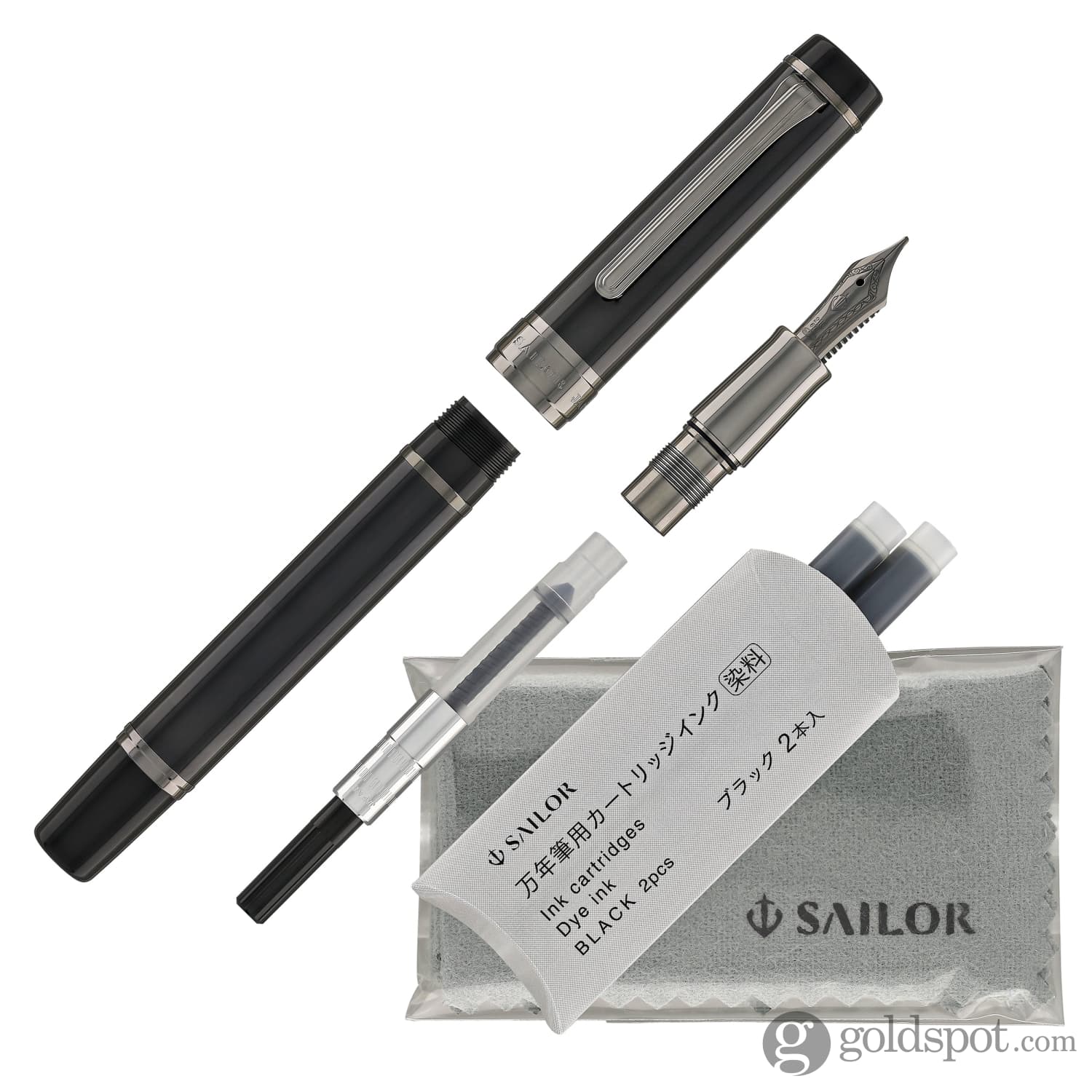 Sailor Cylint Fountain Pen in Black Stainless Steel - 21kt Gold Nib