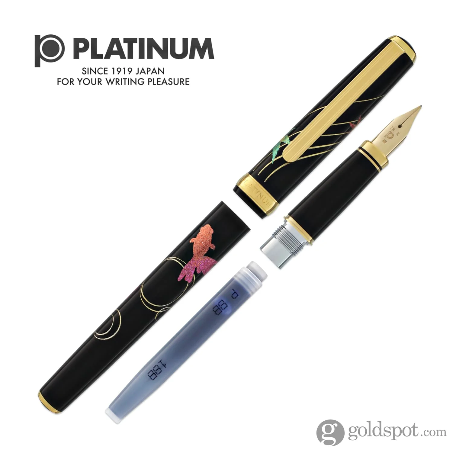 Platinum Classic Maki-e Fountain Pen in Gold Fish Design - 18K Gold