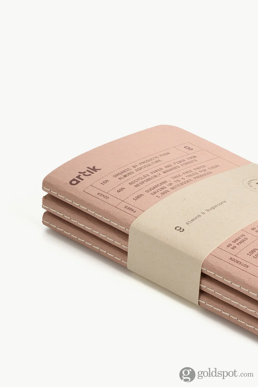 Artik Pack Of 3 Pocket Singer Sewn Notebooks in Almond
