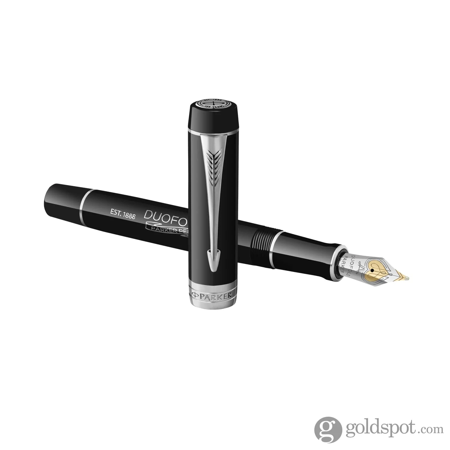Parker Duofold 135th Anniversary Centennial Fountain Pen in Black with Chrome Trim - 18K Gold