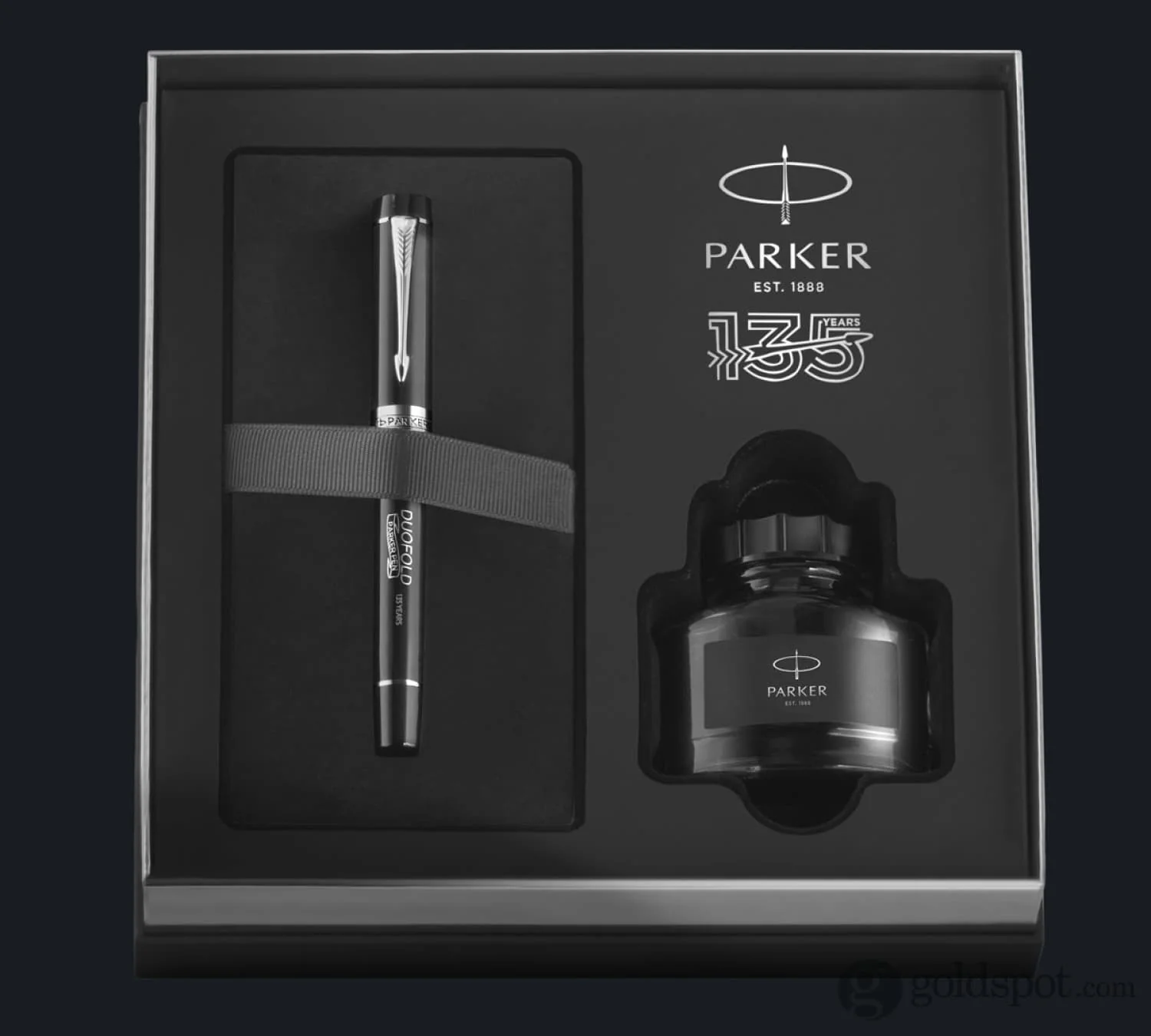 Parker Duofold 135th Anniversary Centennial Fountain Pen in Black with Chrome Trim - 18K Gold