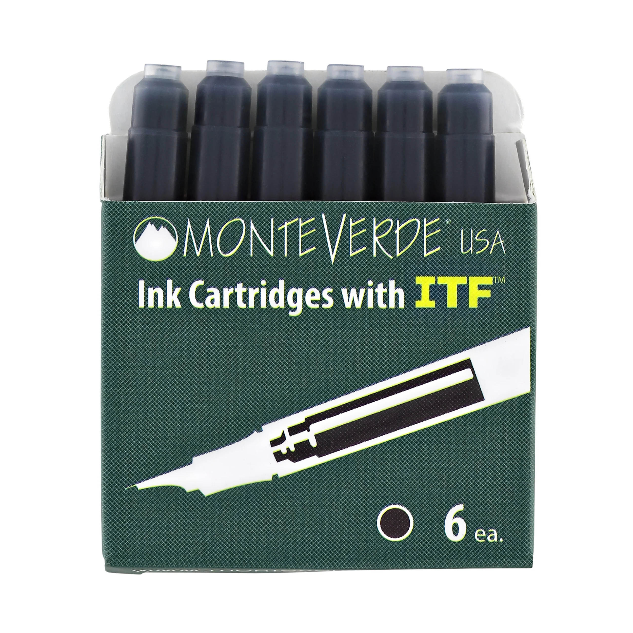 Monteverde Ink Cartridges International Size in Black - Pack of 6
