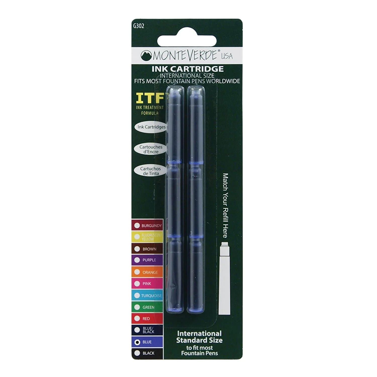 Monteverde Ink Cartridges International Size in Blue - Pack of 6
