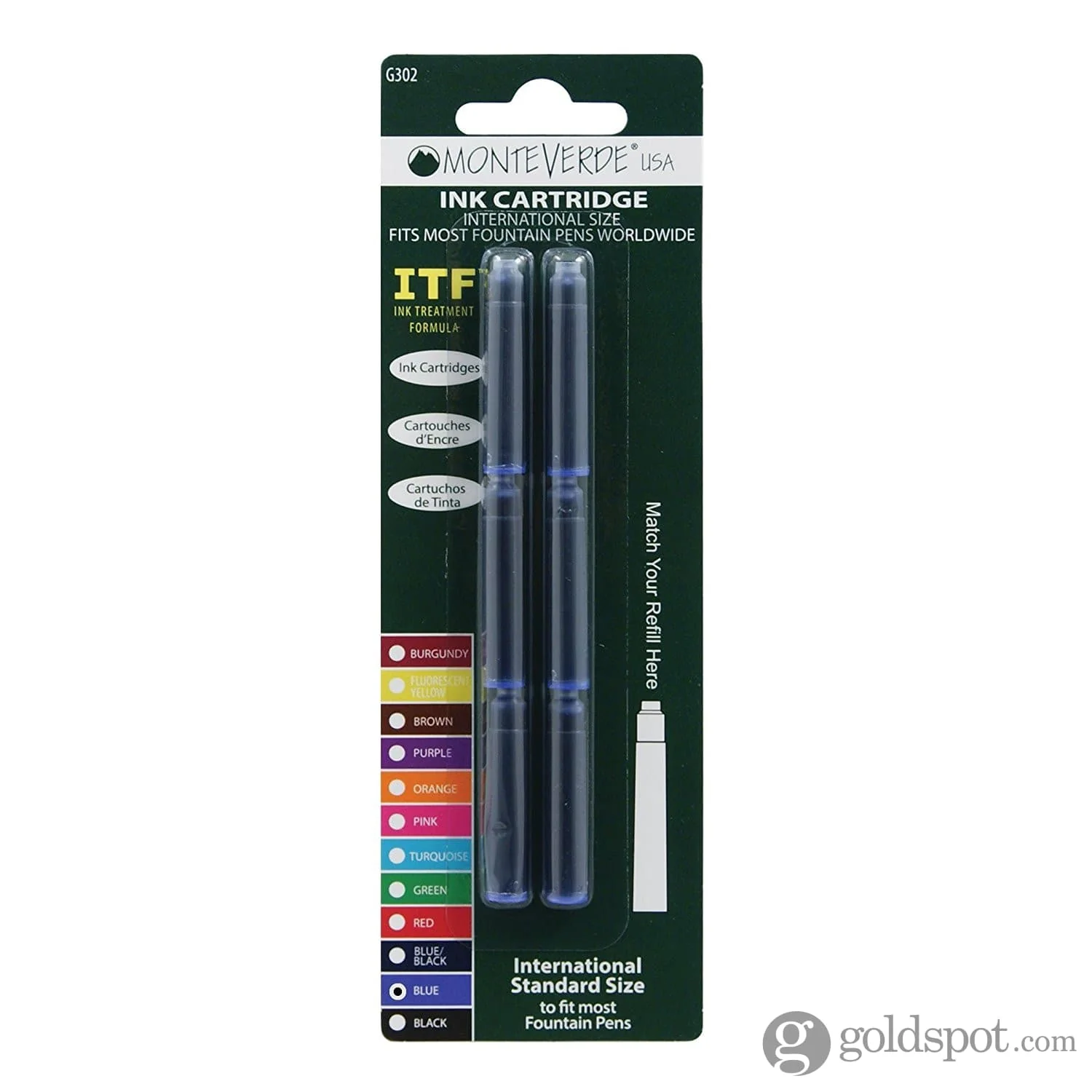Monteverde Ink Cartridges International Size in Blue - Pack of 6