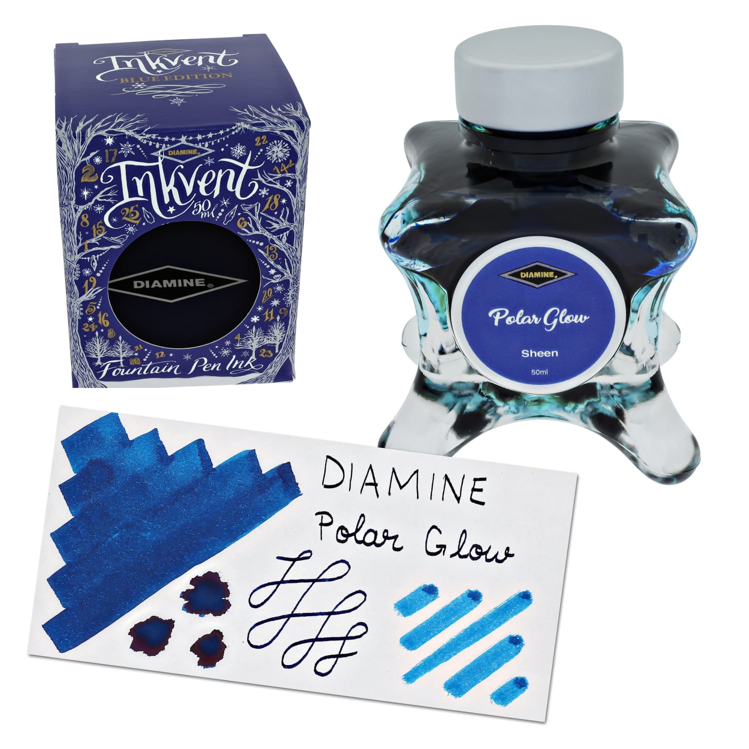 6940-diamine-inkvent-blue-edition-sheen-bottled-ink-in-polar-glow-50-ml-1.jpg Diamine Inkvent Blue Edition Sheen Bottled Ink in Polar Glow - 50 mL