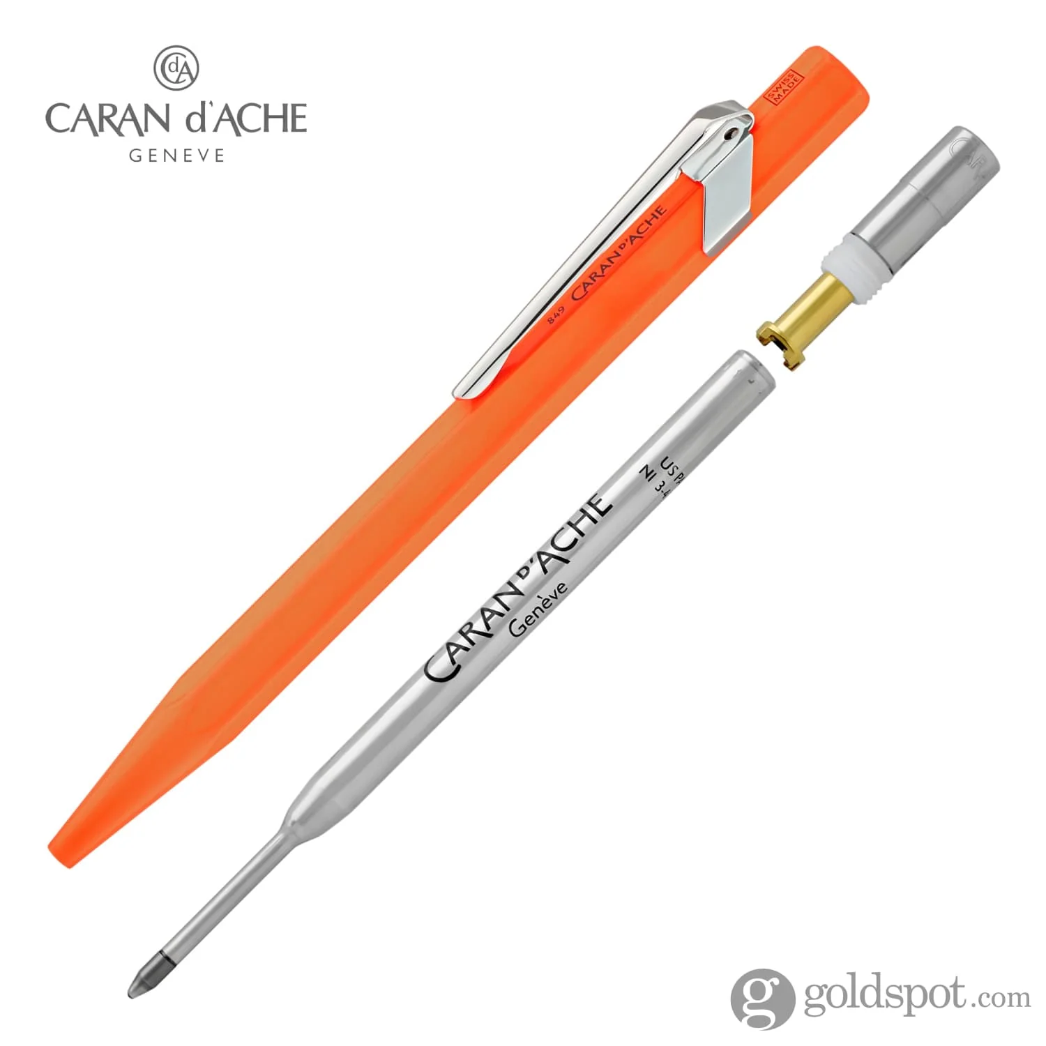 Caran d'Ache 849 Metal Ballpoint Pen in Fluorescent Orange