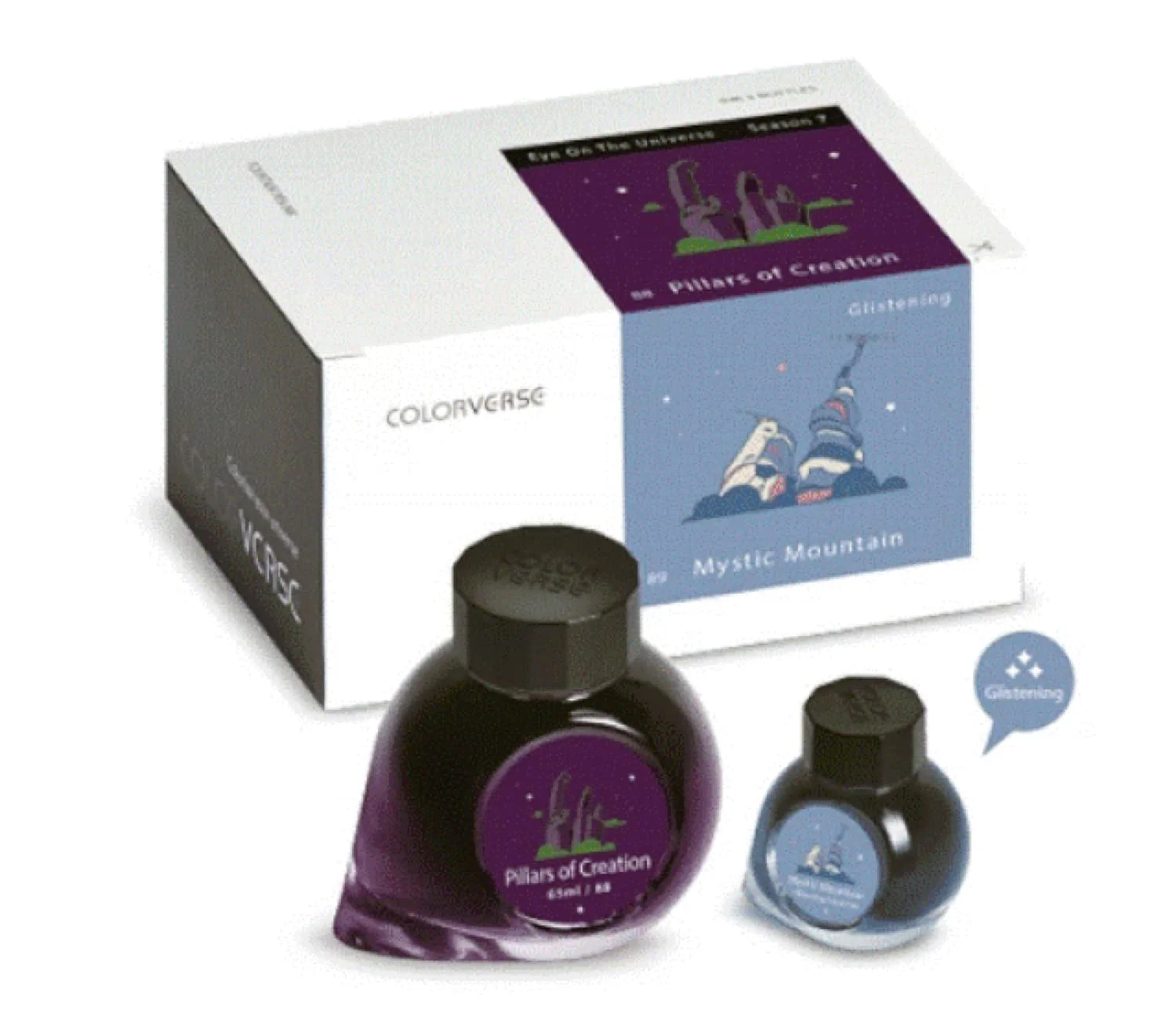 7047-colorverse-eye-on-the-universe-bottled-ink-in-pillars-of-creation-and-mystic-mountain-glistening-2-bottle-set-65ml-15ml-1.webp Colorverse Eye on the Universe Bottled Ink in Pillars of Creation and Mystic Mountain Glistening - 2 Bottle Set (65ml+15ml)