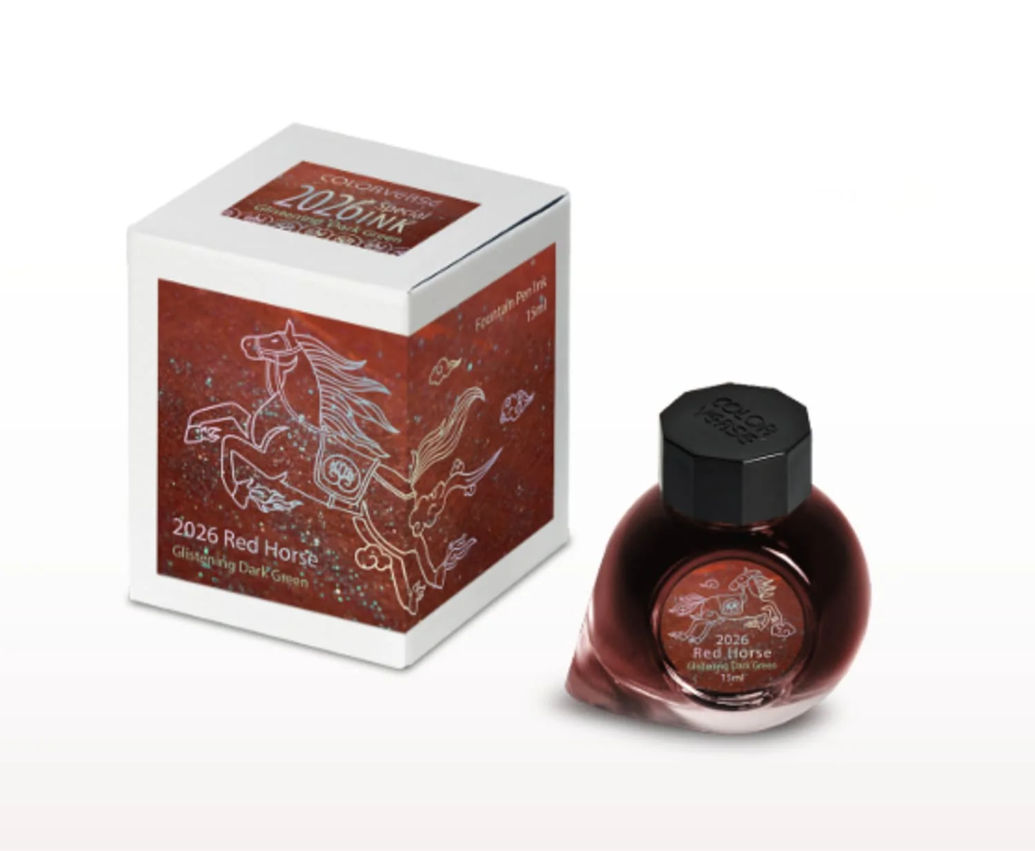 Colorverse 2026 Red Horse Bottled Ink in Glistening Dark Green - 15ml