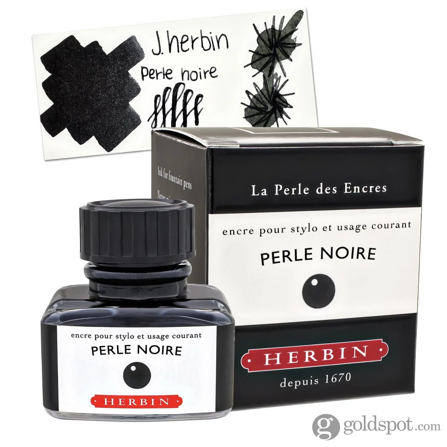J. Herbin Perle Noire (Black Pearl) Bottled Fountain Pen Ink and Cartidges