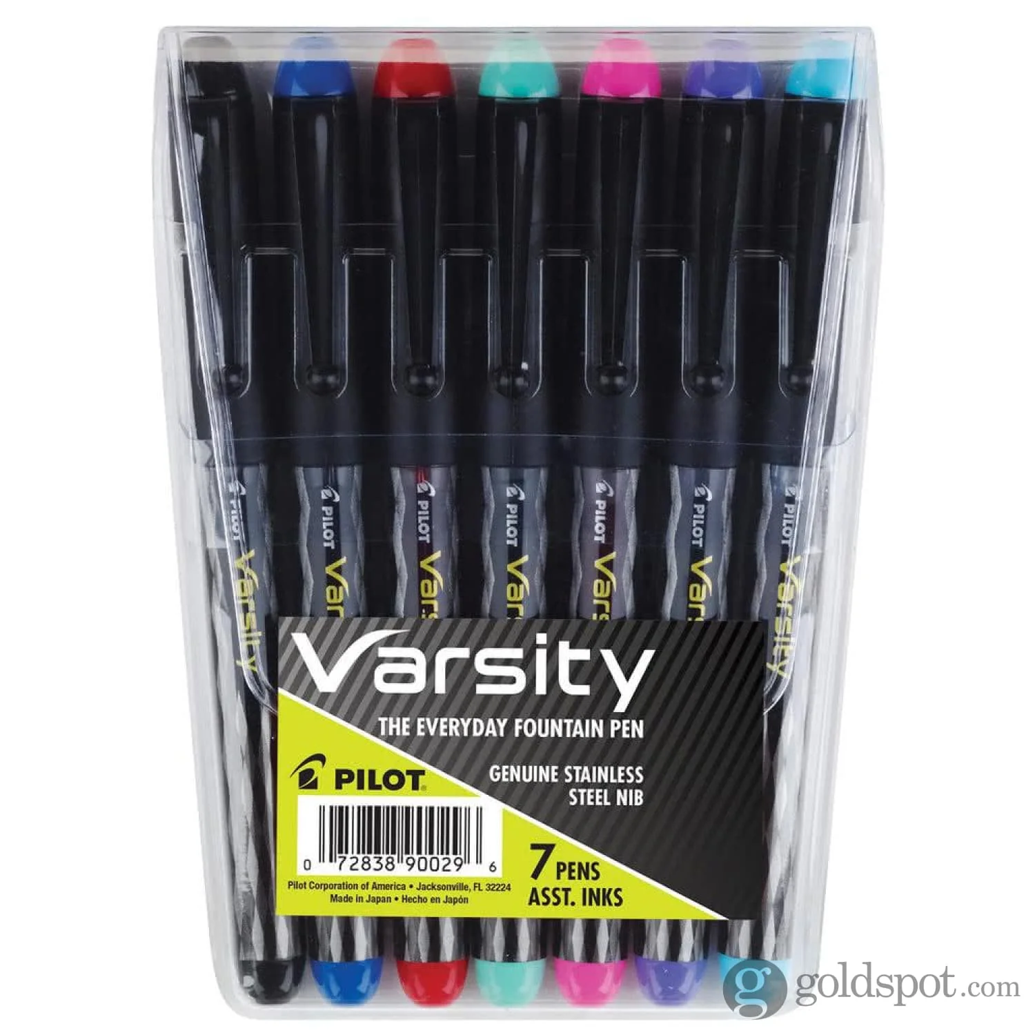 Pilot Varsity Disposable Fountain Pen in Black with Assorted Ink Colors - Medium Point - Pack of 7