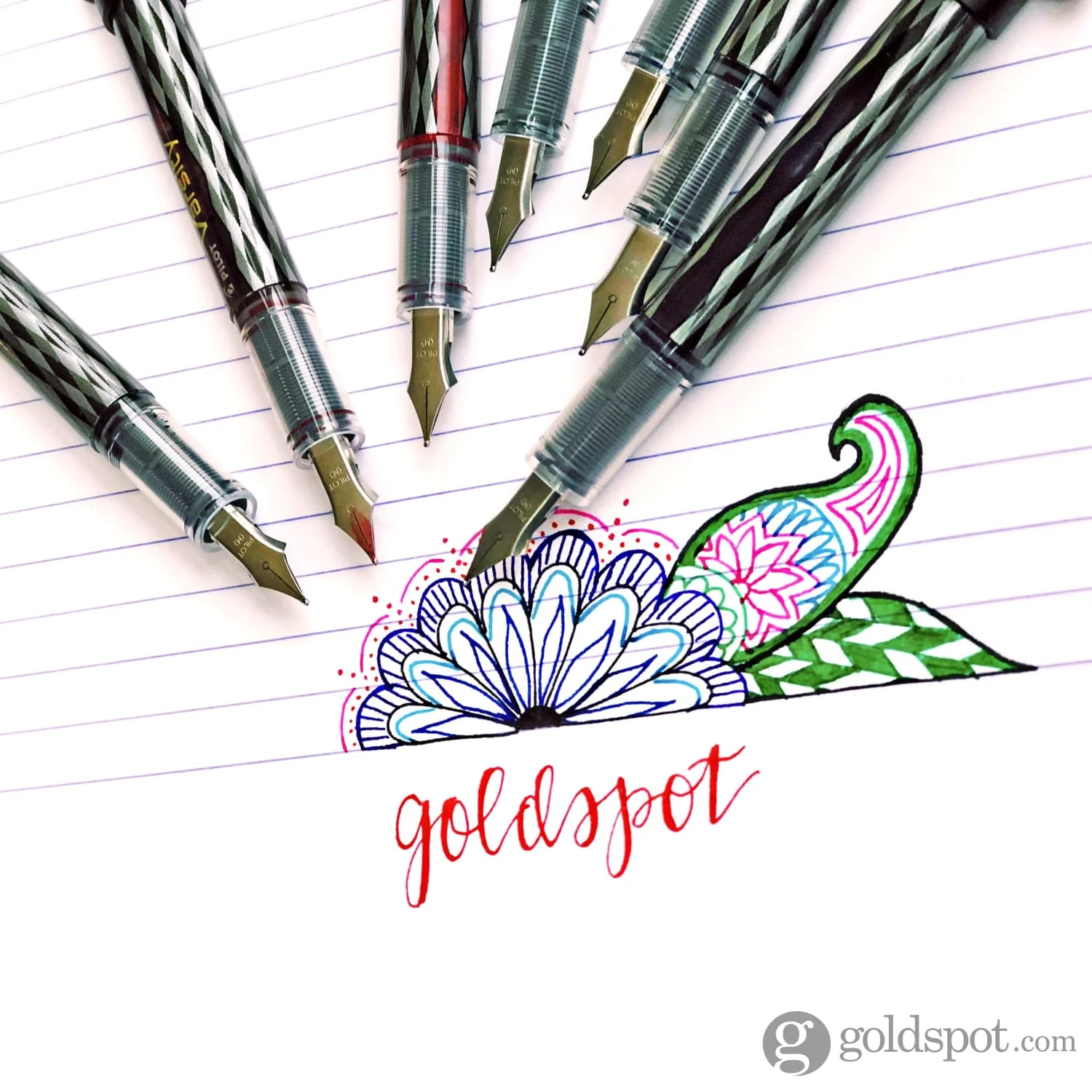 Pilot Varsity Disposable Fountain Pen in Black with Assorted Ink Colors - Medium Point - Pack of 7