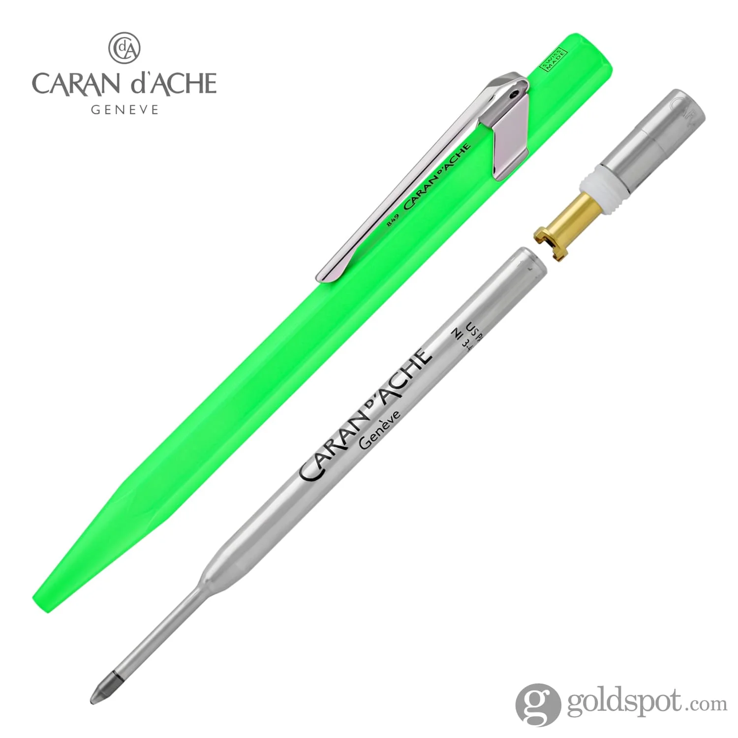 Caran d'Ache 849 Metal Ballpoint Pen in Fluorescent Yellow & Green