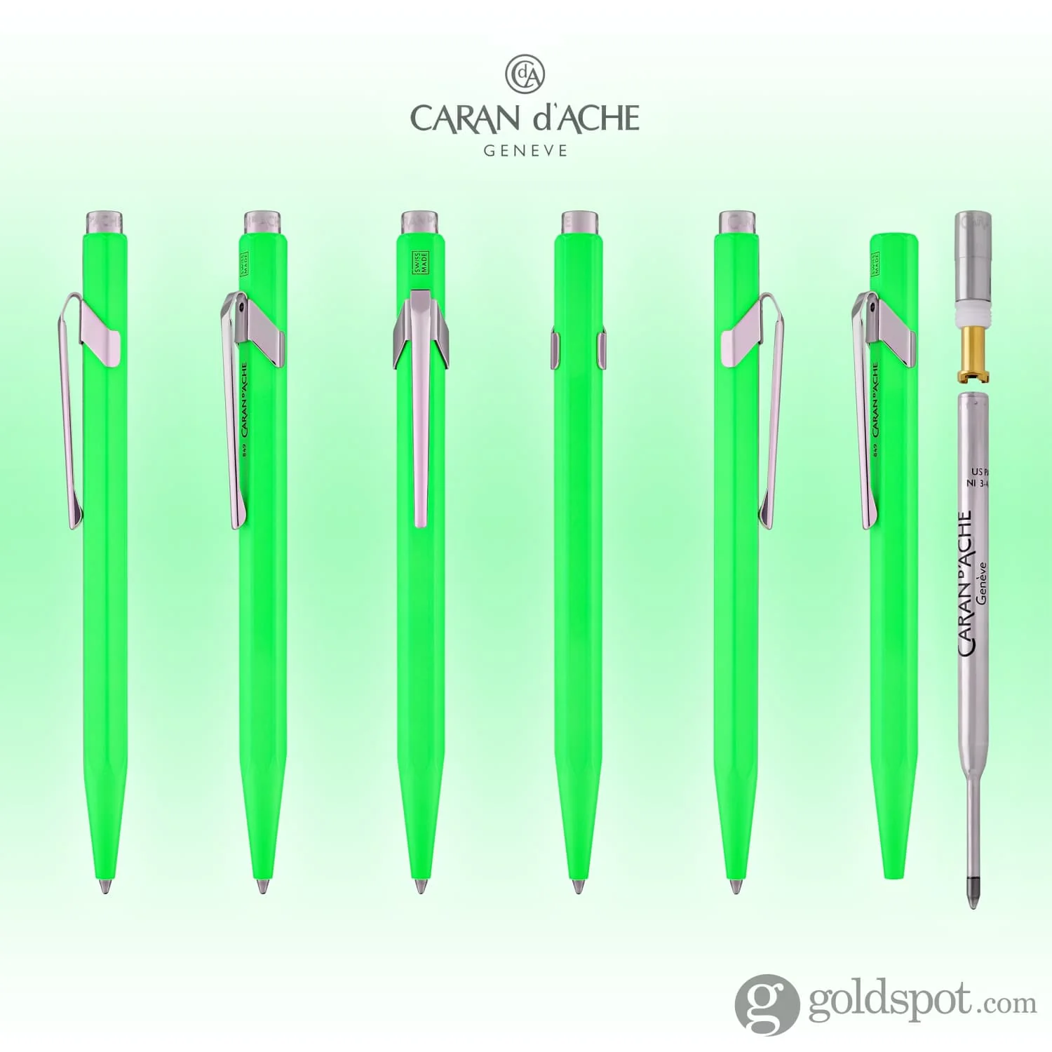 Caran d'Ache 849 Metal Ballpoint Pen in Fluorescent Yellow & Green