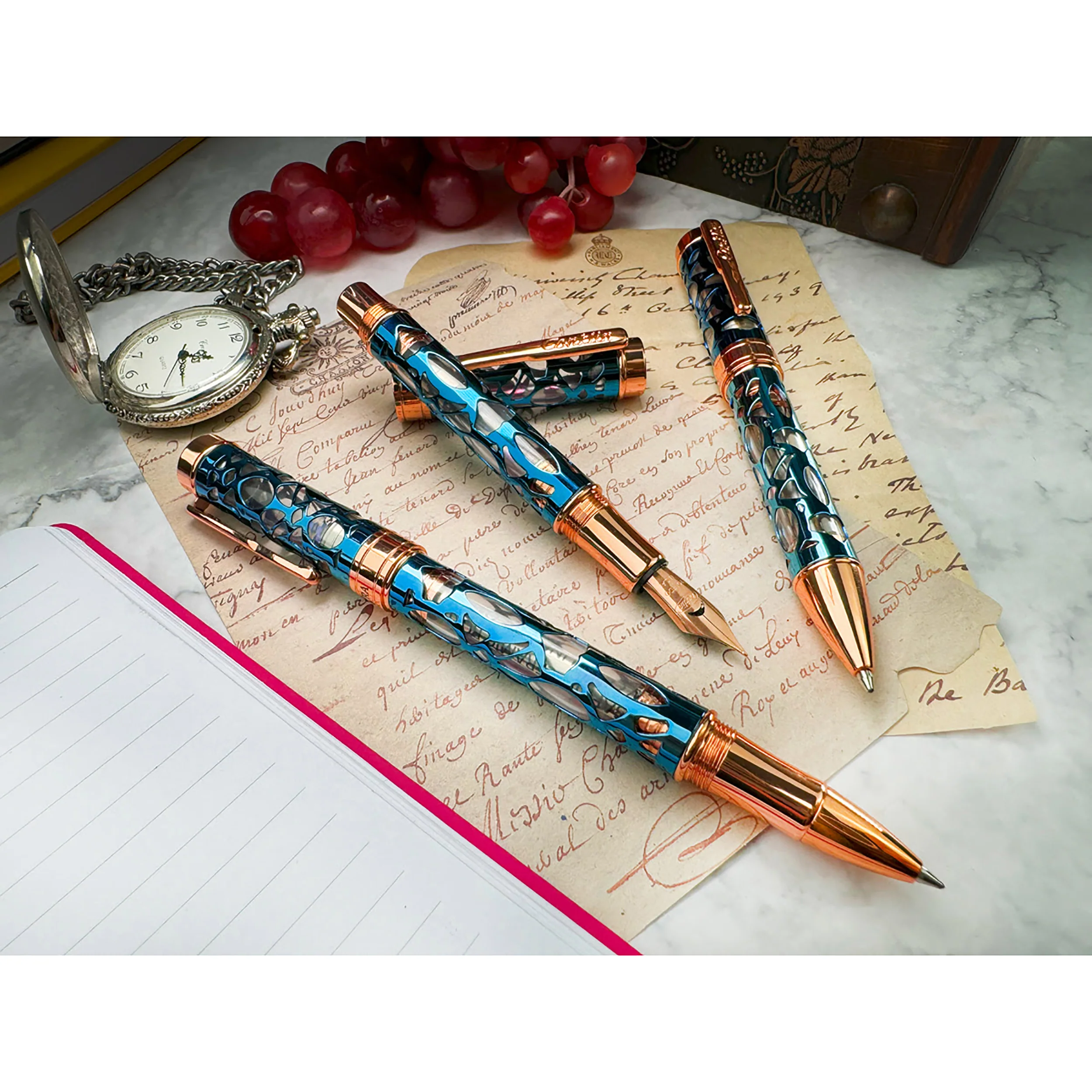 Conklin Endura Deco Crest Fountain Pen in Demo Blue with Rosegold Trim