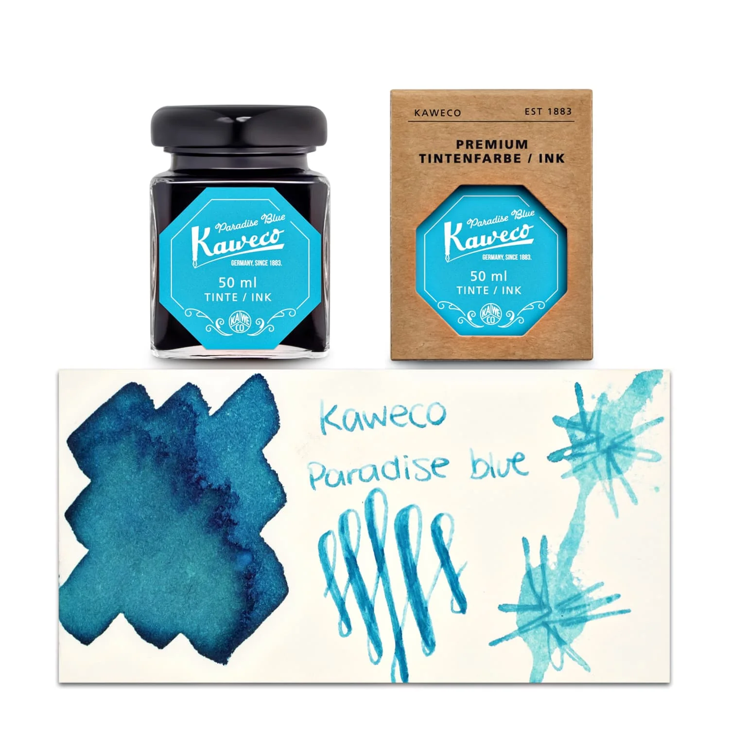 7740-kaweco-bottled-ink-and-cartridges-in-paradise-blue-turquoise-1.webp Kaweco Bottled Ink and Cartridges in Paradise Blue (Turquoise)