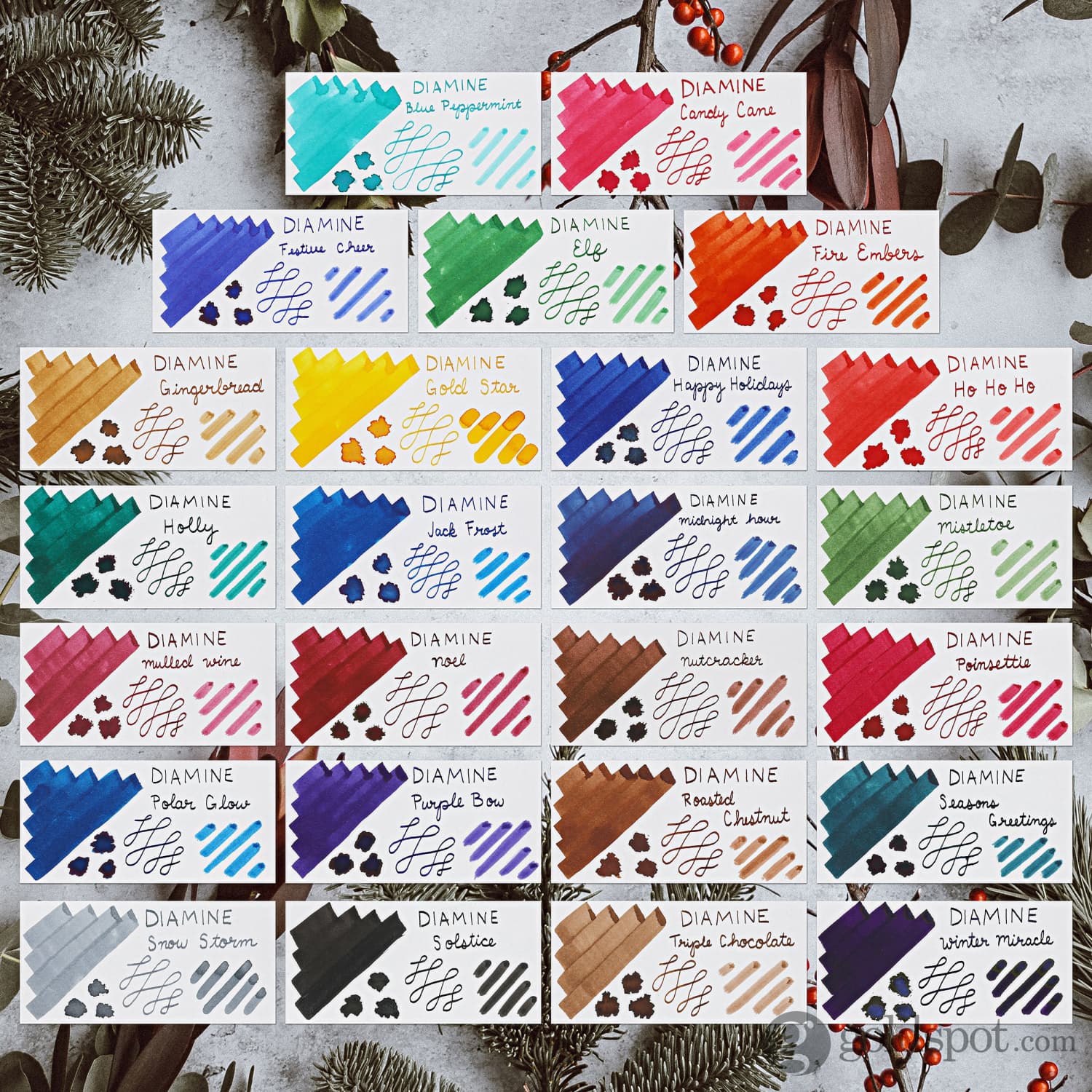 Diamine Inkvent Blue Edition Sheen Bottled Ink in Holly - 50 mL