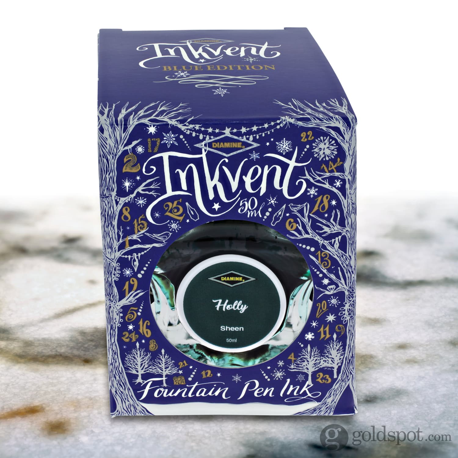 Diamine Inkvent Blue Edition Sheen Bottled Ink in Holly - 50 mL