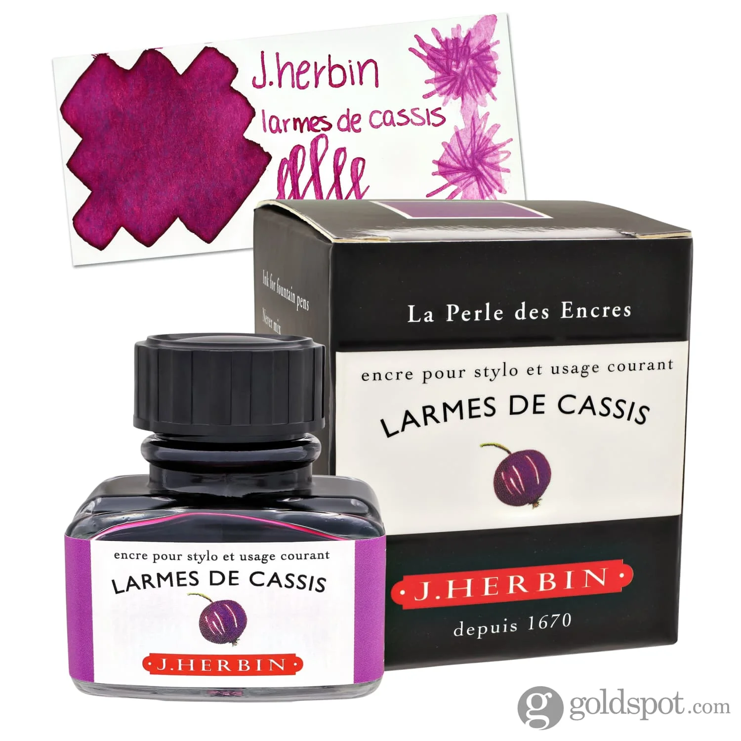 J. Herbin Larmés de Cassis (Tears of Blackcurrant) Bottled Fountain Pen Ink and Cartidges